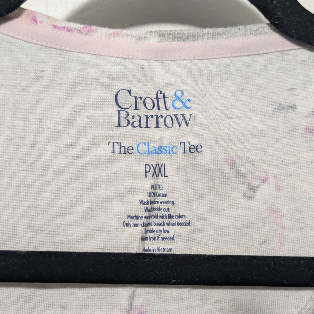 Croft & Barrow 'The Classic Tee' Gray with Pink Floral All-Over Print - Picture 4 of 4